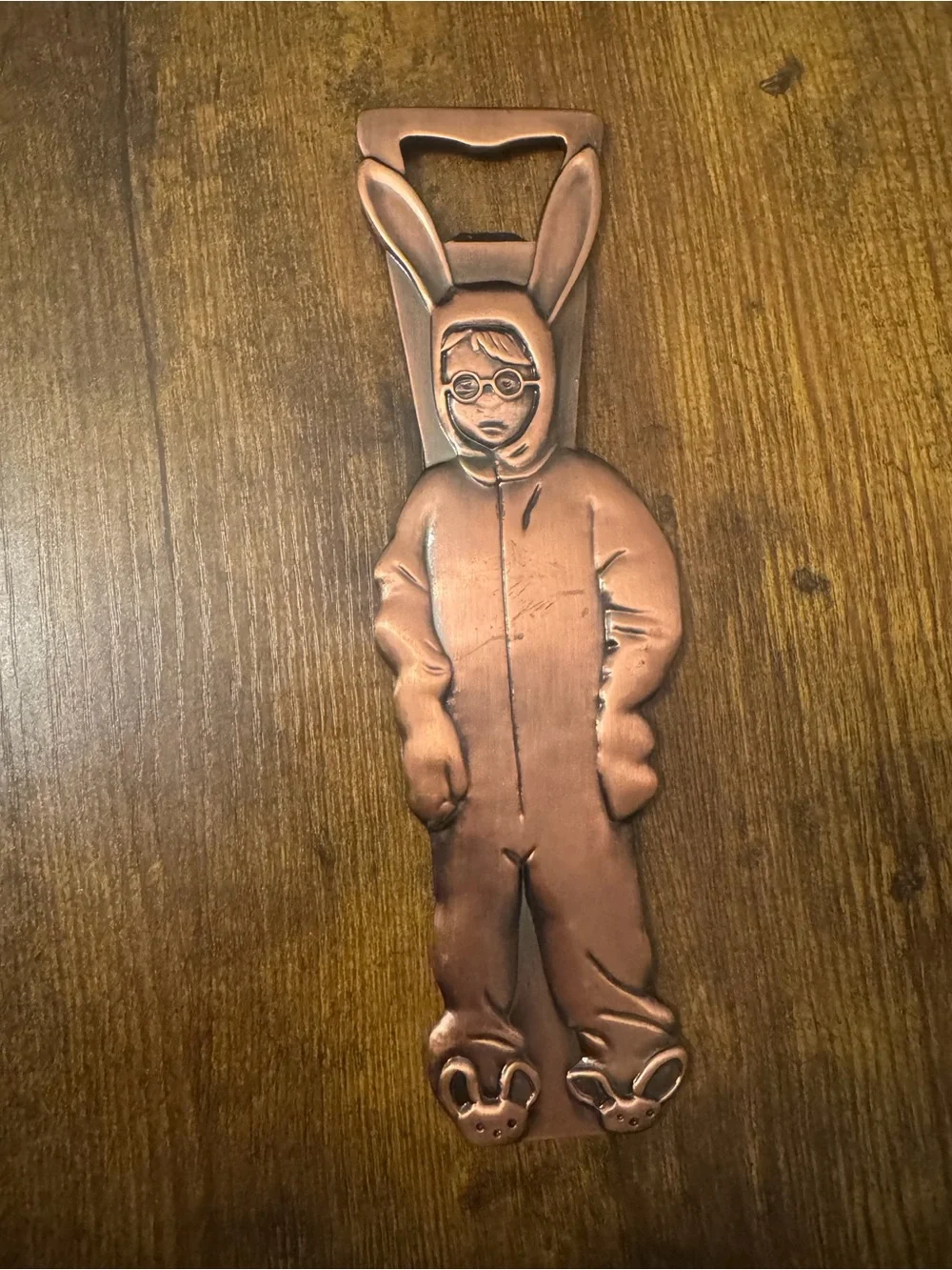 A Christmas Story Ralphie Bunny Suit Wall Bottle Opener House Museum Copper Tone